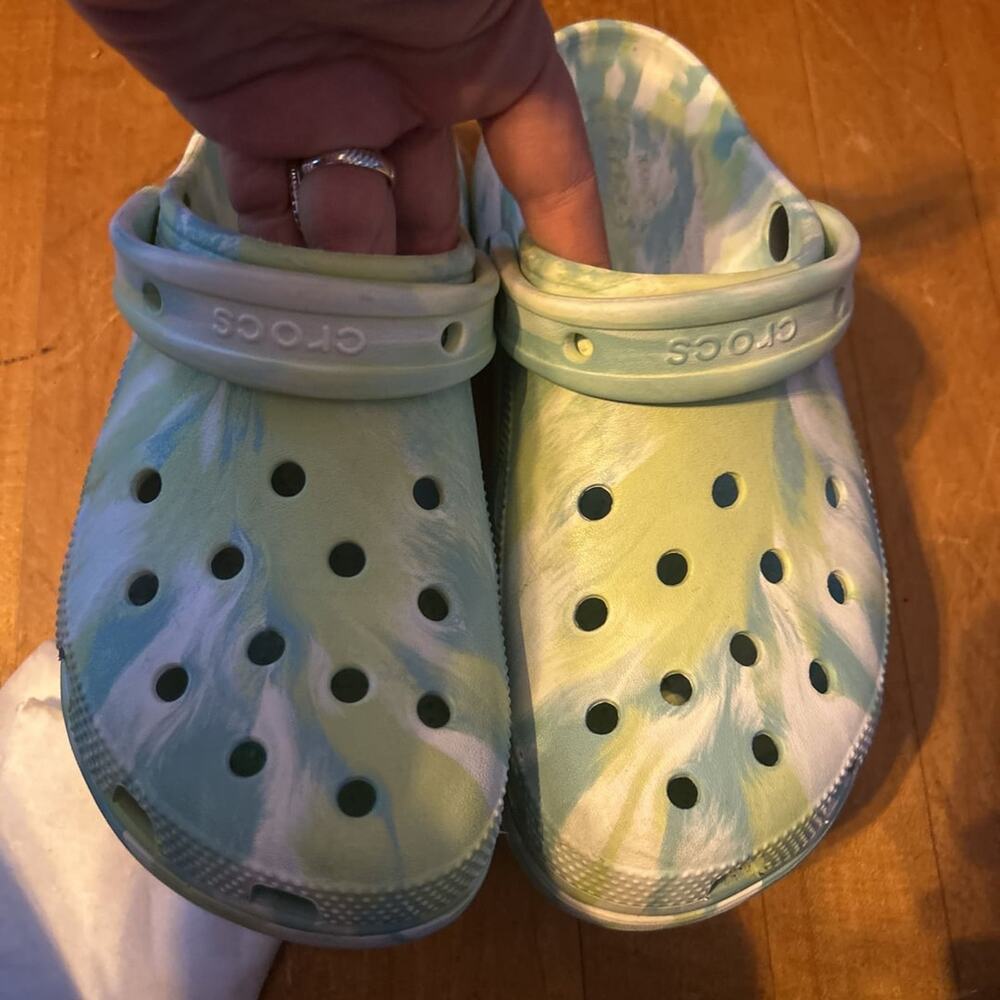 Crocs Classic Marbled Clogs, Green Blue Tie-Dye Comfort Sandals size 9